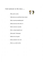 English Worksheet: Find Someone who