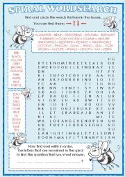 English Worksheet: Spiral Wordsearch