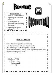English Worksheet: Recipe coconut ball