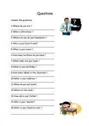 English Worksheet: Questions