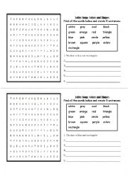 English Worksheet: Colors and shapes (Letter Soup)