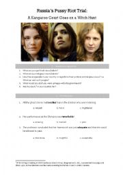 English Worksheet: Russias Pussy Riot Trial: A Kangaroo Court Goes on a Witch Hunt