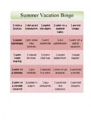 English Worksheet: Summer Vacation Bingo Game