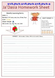 English Worksheet: Homework Sheet