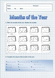 English Worksheet: Months of the Year