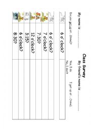 English Worksheet: Class Survey - Daily Routines & Times