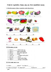 English Worksheet: Test on countables/uncountables. Fruit, vegetables.