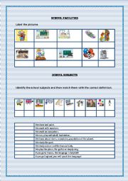 English Worksheet: school facilities and school subjects