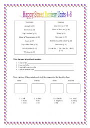 English Worksheet: Happy Street 1 Review covering lessons 4-6