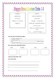 English Worksheet: Happy Street 1 Review covering lessons 1-3