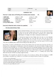 English Worksheet: test about Jk Rowling- the author of Harry Potter