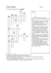 English Worksheet:  A fruits crossword