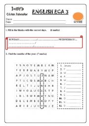 English Worksheet: Test: days, months and ordinal numbers