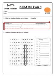 English Worksheet: Test: days, months and ordinal numbers