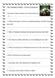 English Worksheet: THE ADDAMS FAMILY MOVIE QUIZ/ QUESTIONS
