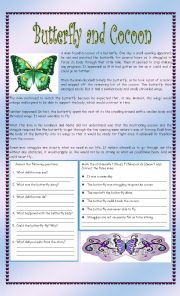 English Worksheet: THE BUTTERFLY AND COCOON