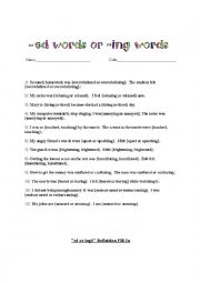 English Worksheet: ed or  ing  practice with key