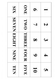 English Worksheet: Numbers Memory Card Game