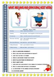 English Worksheet: WHAT ARE JANE AND JOHN DOING NEXT WEEK?