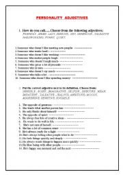 English Worksheet: personality adjectives