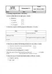 English Worksheet: mid term test n 1 for 4th year 