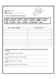 English Worksheet: Reporting Verbs