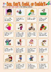 English Worksheet: Can, Cant, Could or Couldnt