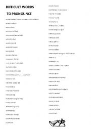 English Worksheet: DIFFICULT WORDS TO PRONOUNCE