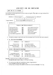 English Worksheet: and but or because