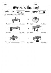 English Worksheet: Where is the dog?