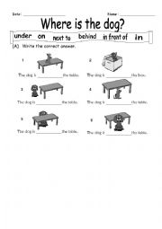 English Worksheet: Where is the dog?