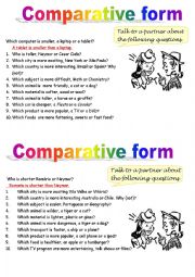 English Worksheet: COMPARATIVE QUESTIONS PAIR-WORK