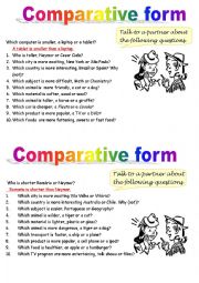 COMPARATIVE QUESTIONS PAIR-WORK