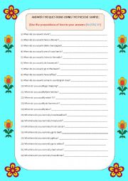 English Worksheet:  questions in the present simple using prepositions of time