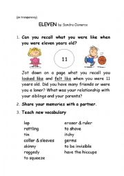 English Worksheet: Eleven by Sandra Cisneros Activities