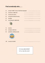 English Worksheet: find someone who can