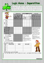 English Worksheet: Logic game (40th) - Superstition *** with key *** fully editable