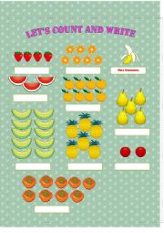English Worksheet: counting numbers of fruit