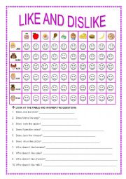 English Worksheet: LIKE AND DISLIKE ( about food)