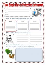 English Worksheet: REDUCE REUSE AND RECYCLE