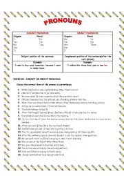 English Worksheet: SUBJEC AND OBJECT PRONOUNS 