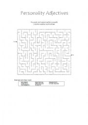 English Worksheet: Maze and Word Circle Personality Adjectives with Key