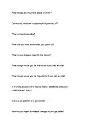 English Worksheet: Hopes and fears discussion questions