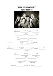 English Worksheet: Save You Tonight- One Direction