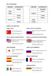 English Worksheet: country and nationality