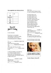 English Worksheet: Song Worksheet - Beautiful Christina Aguilera