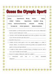 English Worksheet: Guess the Olympic Sport