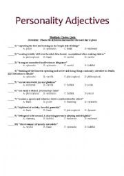 English Worksheet: Personality Adjectives Multiple Choice  Word Wheel   KEY