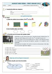 English Worksheet: Test on  personal information