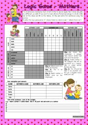 Logic game (44th) - Mothers *** for elementary ss *** with key *** fully editable *** B&W